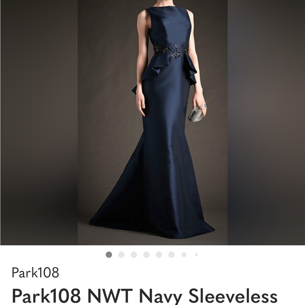 Navy Sleeveless Satin Evening Gown